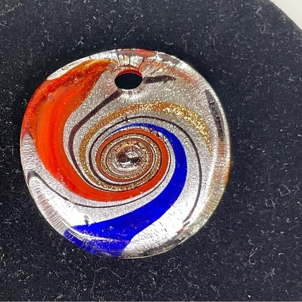 Colorful Orange, Blue, Gold and Silver  Swirl Glass Pendant